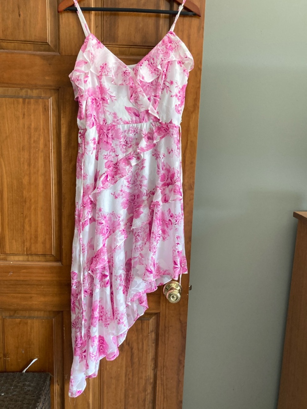 I.N. San Francisco Pink & White Floral Asymmetrical Slip Dress